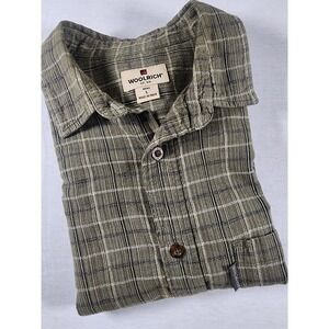 Woolrich Mens Large Short Sleeve Button Down Mens Shirt Green Plaid Breathable